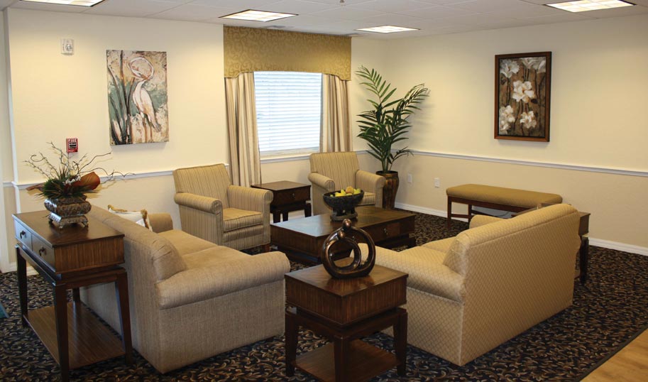 Attractive lounge areas give residents a place to meet and form clubs or to socialize in a pleasant setting.