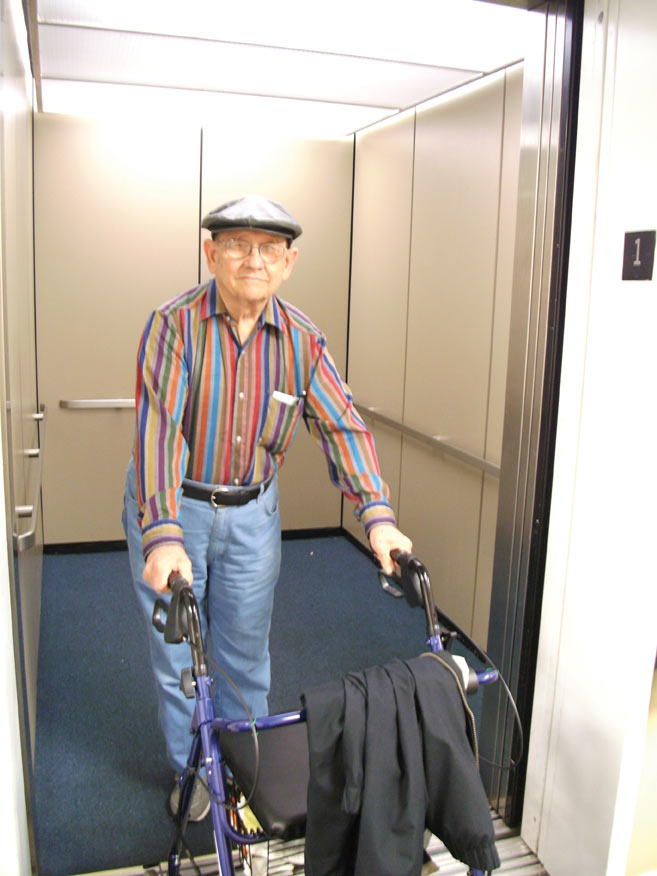 Most elevator injuries among elderly users are due to slips, trips, or falls.